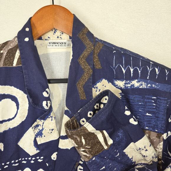 Vintage Chicos Womens Blazer Jacket 1 Large Pockets Business Grandma Western - Picture 13 of 15